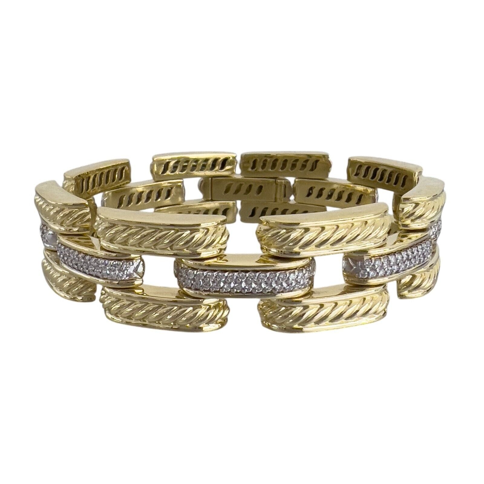 David Yurman Gatelin 18k Yellow Gold Pave Diamond Link Bracelet RET $17,500