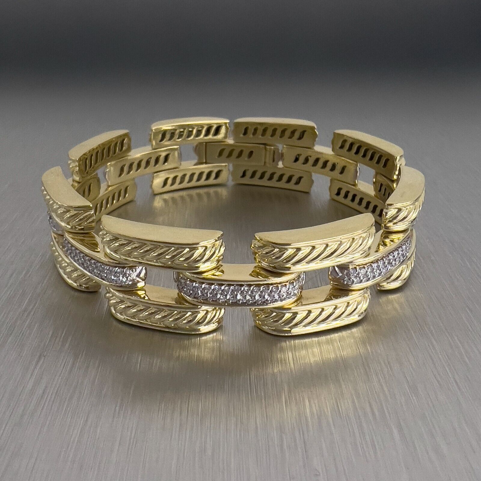 David Yurman Gatelin 18k Yellow Gold Pave Diamond Link Bracelet RET $17,500