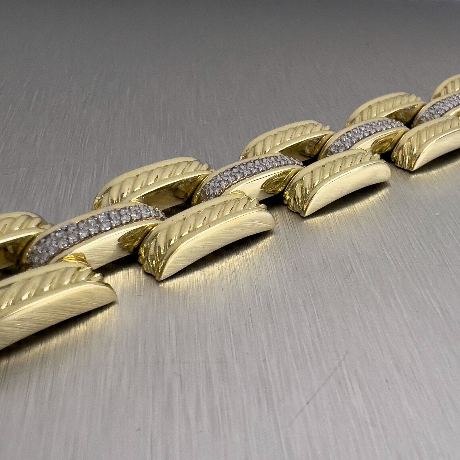 David Yurman Gatelin 18k Yellow Gold Pave Diamond Link Bracelet RET $17,500