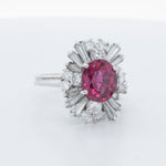 18k White Gold GIA 2.46ct Oval Ruby & Baguette Diamond Ballerina Ring 0.65ctw s6