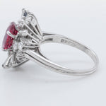 18k White Gold GIA 2.46ct Oval Ruby & Baguette Diamond Ballerina Ring 0.65ctw s6