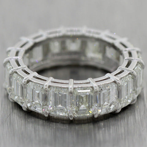 Modern Platinum 9ctw Emerald Cut Diamond Eternity Wedding Band Ring