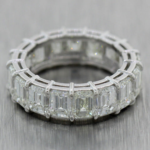 Modern Platinum 9ctw Emerald Cut Diamond Eternity Wedding Band Ring