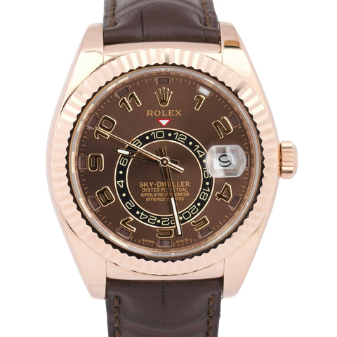 MINT Rolex Sky-Dweller 42mm CHOCOLATE ARABIC Brown 18K Rose Gold 326135 BOX