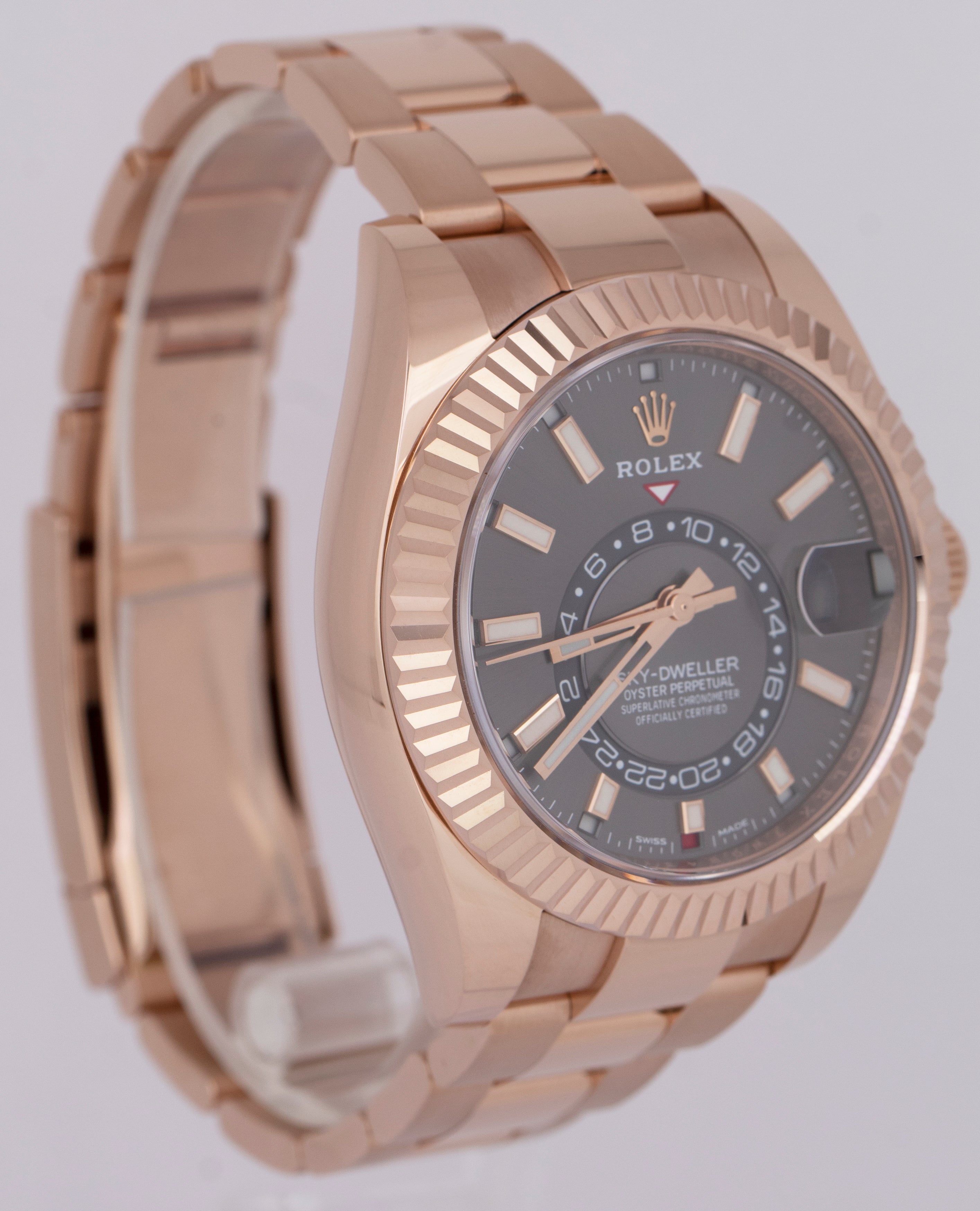 UNWORN NEW PAPERS Rolex Sky-Dweller Rose Gold Slate Gray Rhodium 42mm 326935 BOX