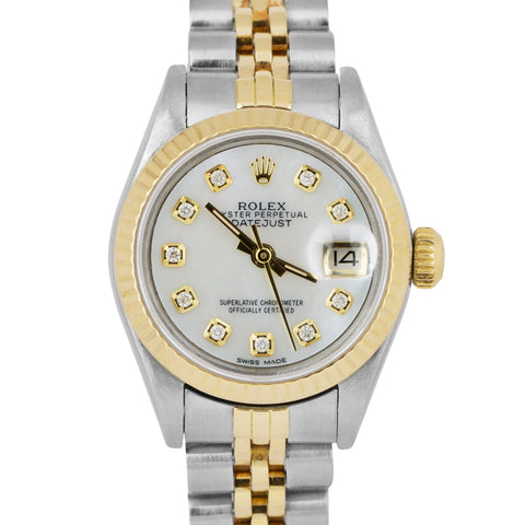 MINT Ladies Rolex DateJust MOTHER OF PEARL DIAMOND 18K Gold JUBILEE 26mm 69173