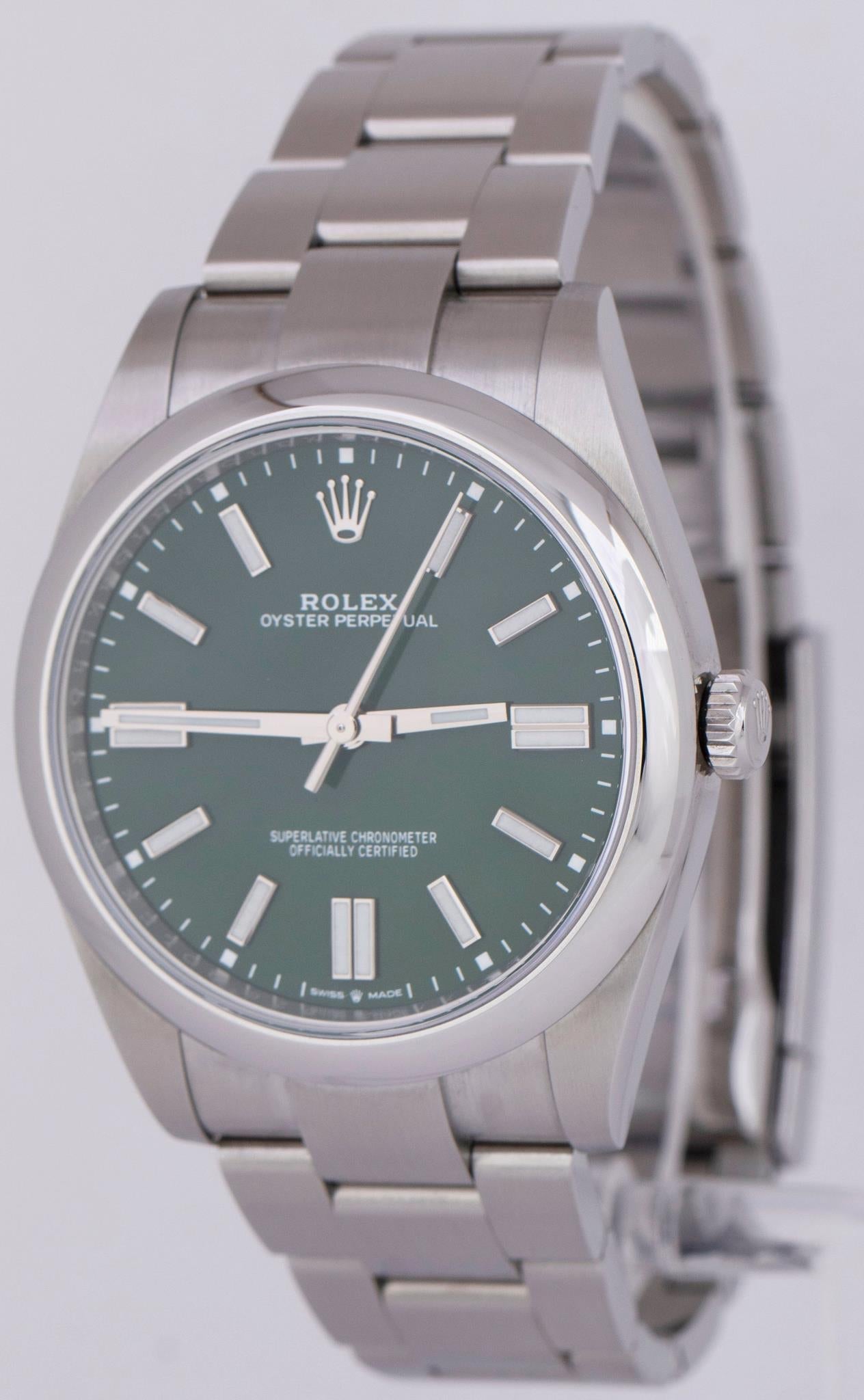 2022 NEW PAPERS Rolex Oyster Perpetual 41mm GREEN Stainless Watch 124300 BOX