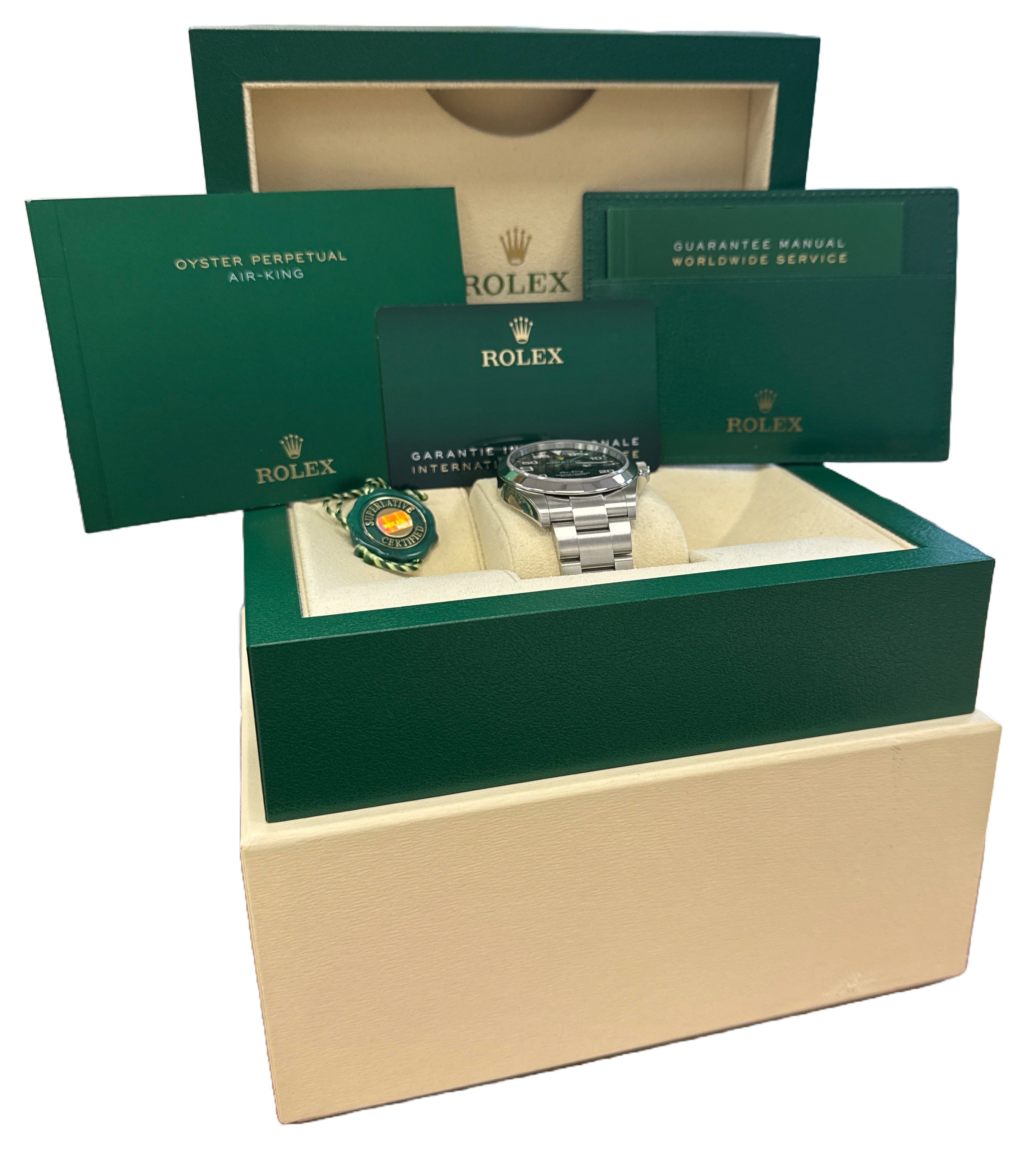 MINT 2022 PAPERS Rolex Air-King 40mm Green Black Stainless Steel 126900 BOX