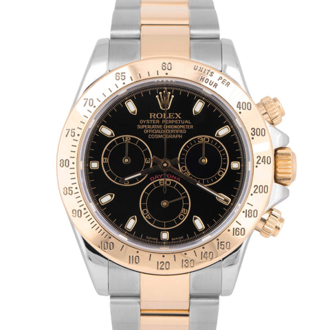 MINT Rolex Daytona Cosmograph Black Two-Tone 18K Yellow Gold Steel Watch 116523