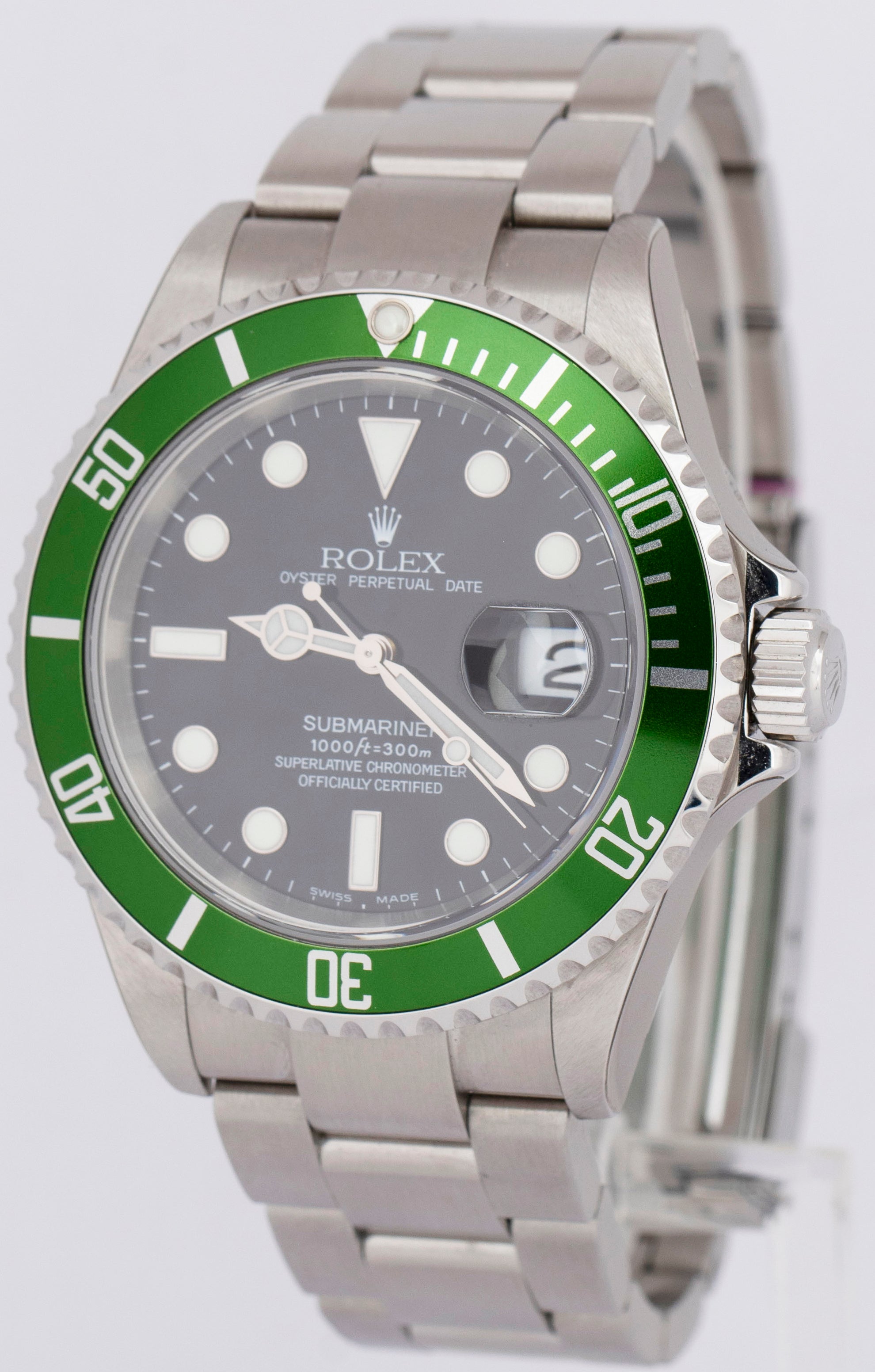 NOS STICKERED PAPERS Rolex Submariner Date 40mm KERMIT F-Serial 16610 LV BOX