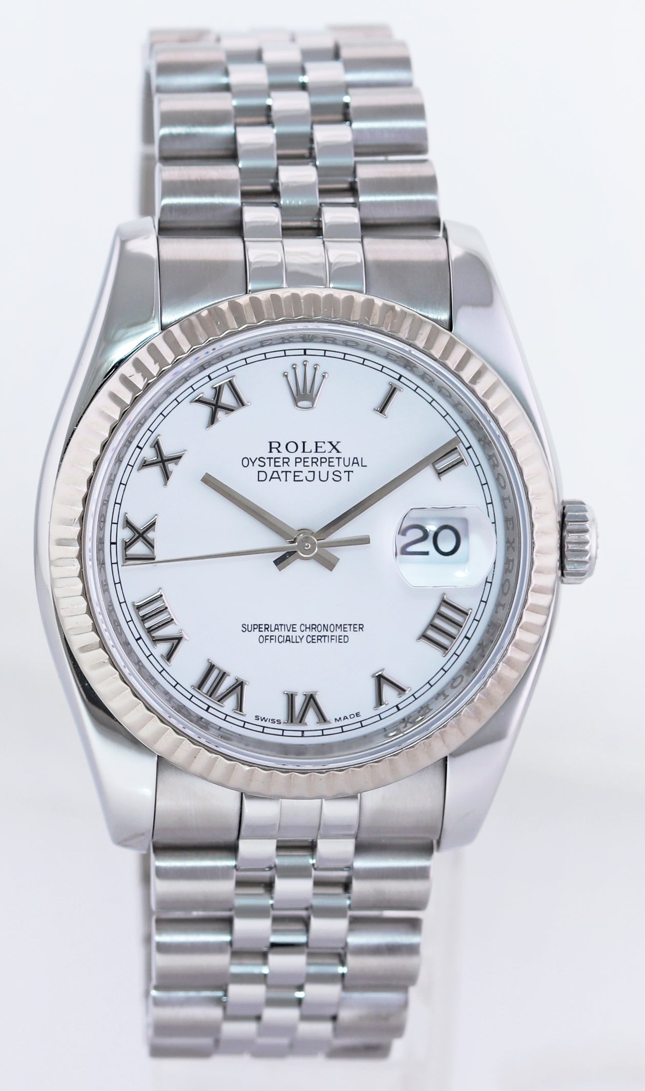 MINT 2014 Rolex DateJust Steel White Roman 116234 36mm Super Jubilee Watch Box