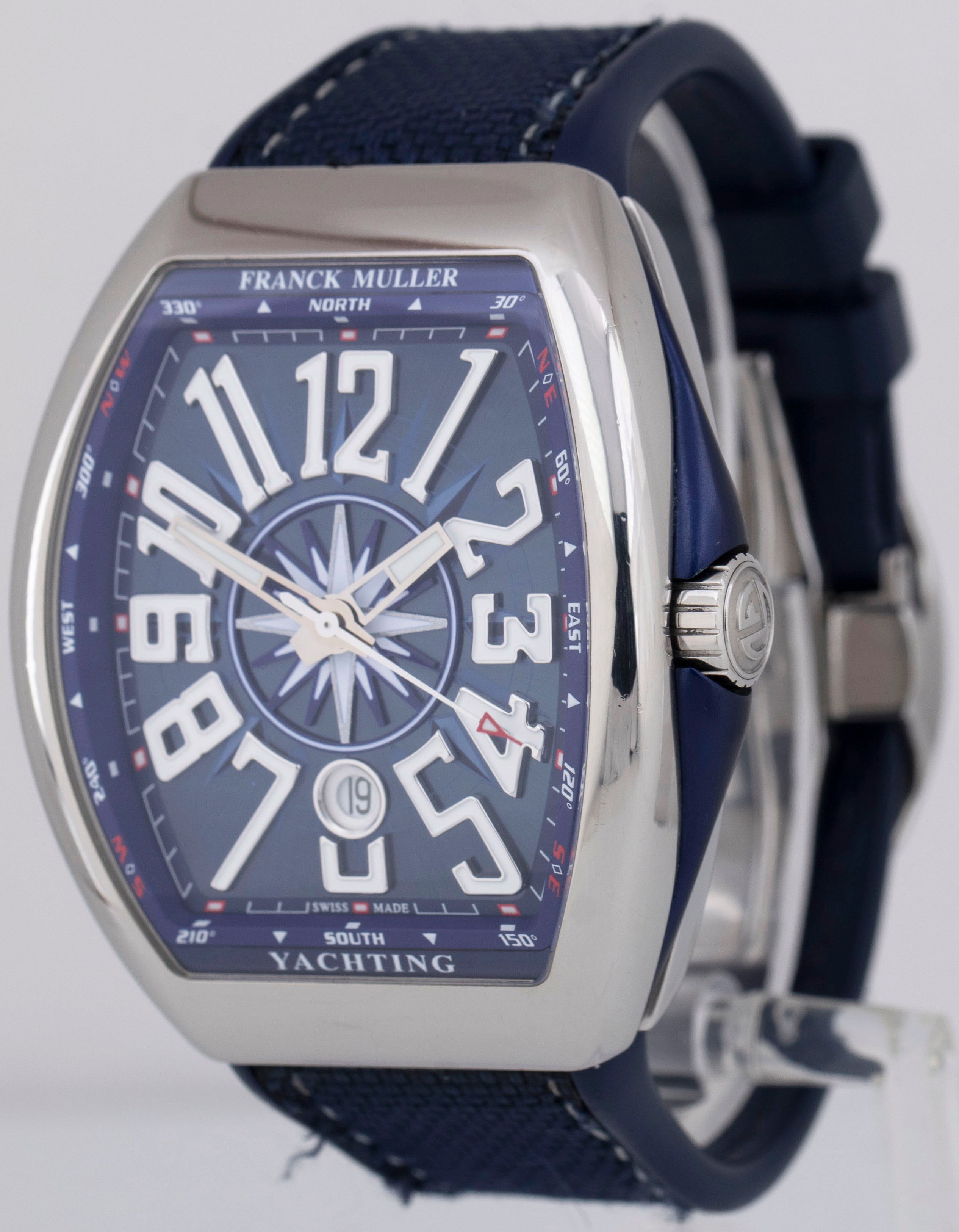 PAPERS Franck Muller Vanguard YACHTING 44mm Steel Blue Date Watch V 45 SC DT BOX