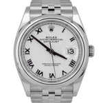 MINT PAPERS Rolex DateJust 36mm WHITE ROMAN Stainless Steel Watch 126200 BOX