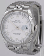 MINT PAPERS Rolex DateJust 36mm WHITE ROMAN Stainless Steel Watch 126200 BOX