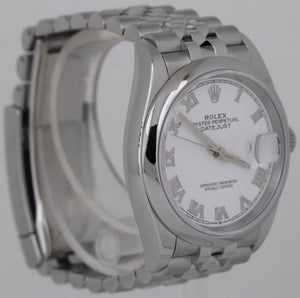 MINT PAPERS Rolex DateJust 36mm WHITE ROMAN Stainless Steel Watch 126200 BOX