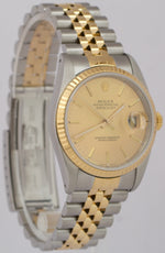 MINT Rolex DateJust 36mm CHAMPAGNE 18K Yellow Gold Stainless JUBILEE Watch 16233