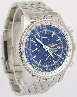 MINT PAPERS Breitling Navitimer World GMT BLUE Steel Chronograph 46mm A24322 BOX