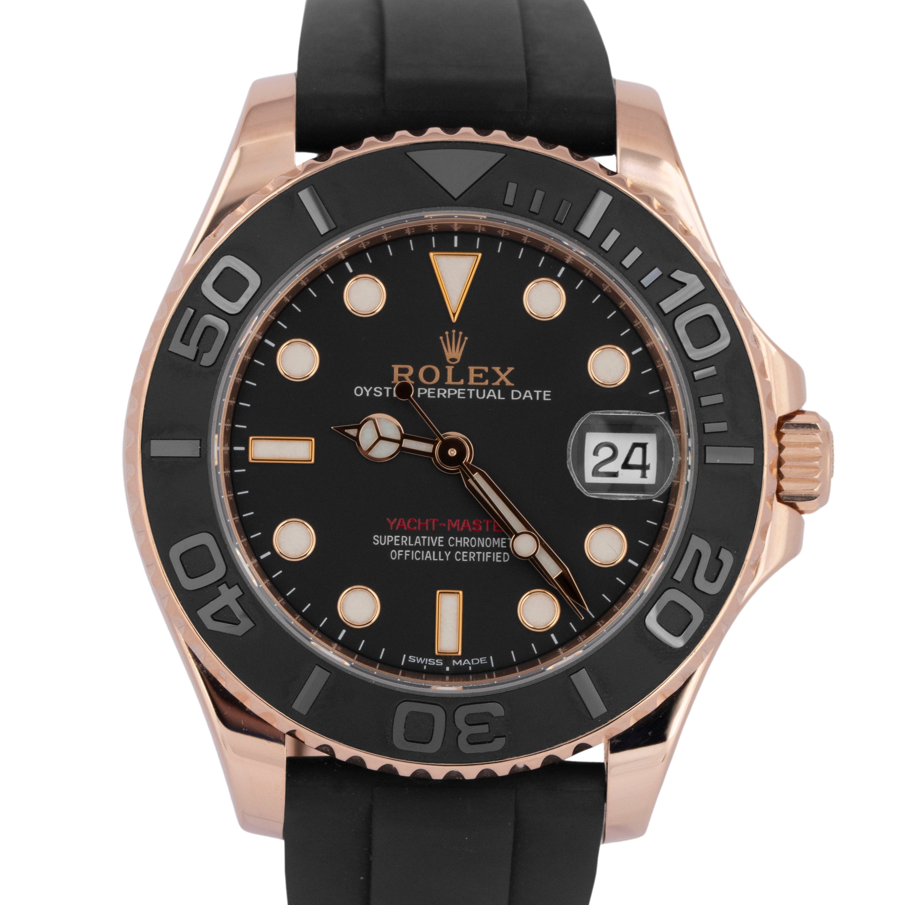 MINT Rolex Yacht-Master Black 18K Rose Gold Oysterflex Rubber 37mm Watch 268655