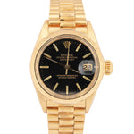 Ladies Rolex DateJust President Black 26mm BARK 18K Yellow Gold 6927 Watch