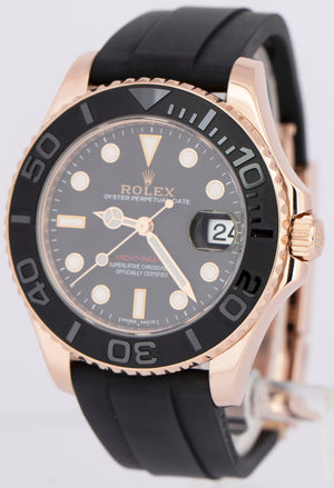 MINT Rolex Yacht-Master Black 18K Rose Gold Oysterflex Rubber 37mm Watch 268655