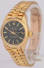 Ladies Rolex DateJust President Black 26mm BARK 18K Yellow Gold 6927 Watch