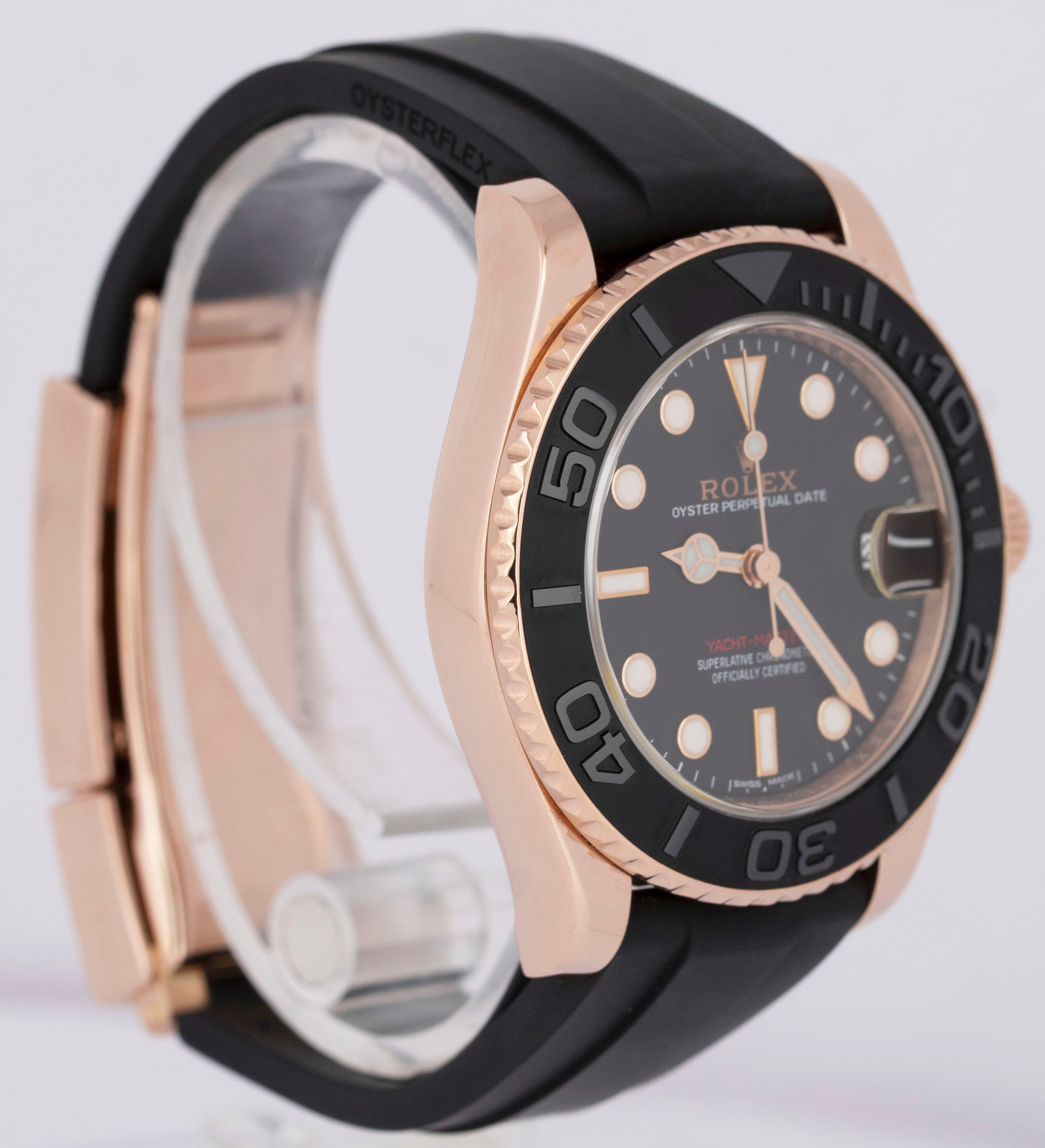 MINT Rolex Yacht-Master Black 18K Rose Gold Oysterflex Rubber 37mm Watch 268655