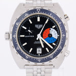 VINTAGE 1970's Heuer Autavia Skipper Chronograph Black 11063V 42mm Steel Watch