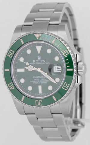 MINT 2018 PAPERS Rolex Submariner Date HULK Green Steel Watch 40mm 116610 LV BOX