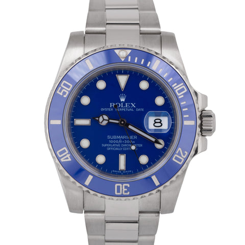 MINT PAPERS Rolex Submariner 40mm White Gold Smurf Blue Ceramic 116619 LB BOX