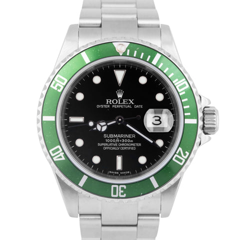 PAPERS Rolex Submariner Date 40mm KERMIT Green Stainless Steel 16610 LV BOX