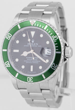 PAPERS Rolex Submariner Date 40mm KERMIT Green Stainless Steel 16610 LV BOX