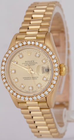 Ladies Rolex DateJust President 26mm Champagne DIAMOND 18K Gold Watch 69138