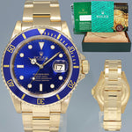 MINT Rolex 16618 Submariner Yellow Gold Blue Sunburst 40mm Watch Box