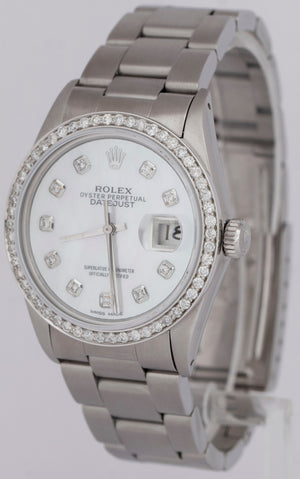 MINT Rolex DateJust 36mm DIAMOND Stainless Automatic MOP Oyster Watch 16030