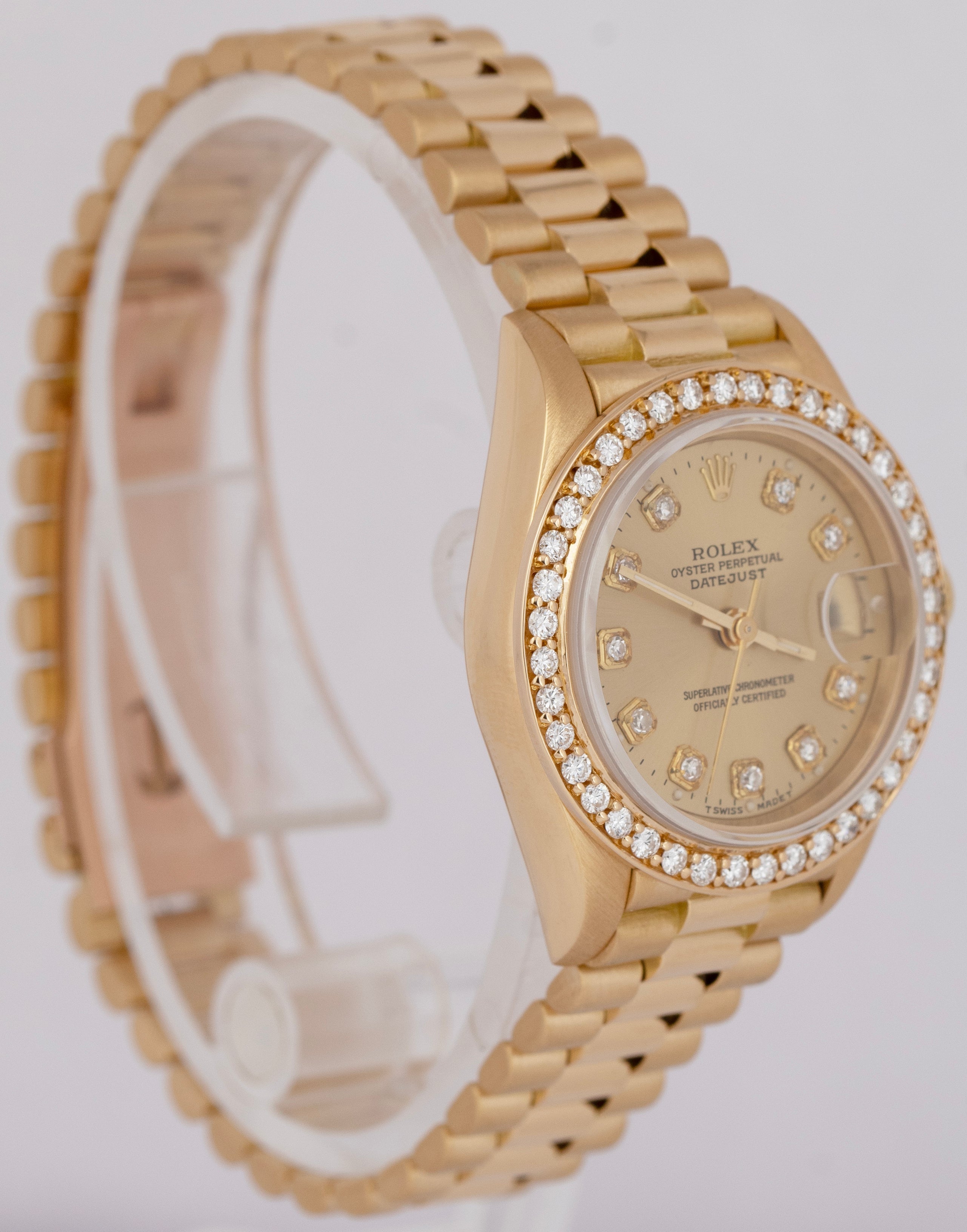 Ladies Rolex DateJust President 26mm Champagne DIAMOND 18K Gold Watch 69138