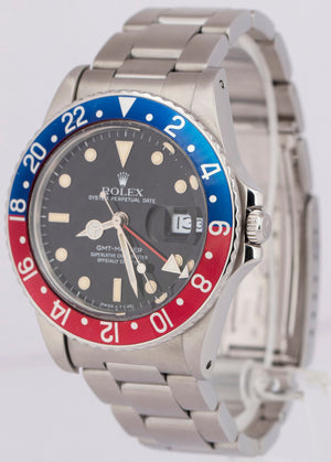 1985 Rolex GMT-Master PEPSI Stainless Steel Red Blue Oyster Date 16750 Watch