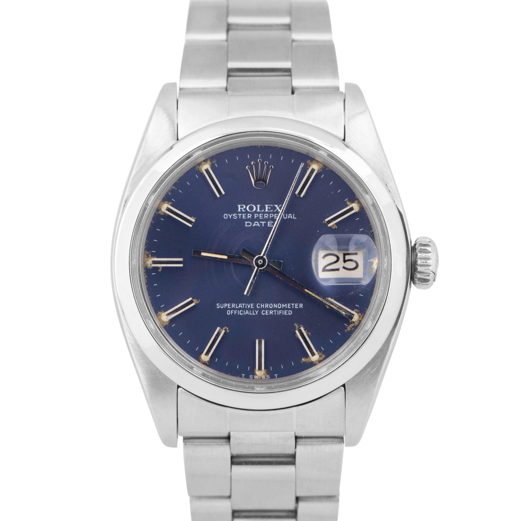 1976 Rolex Oyster Perpetual Date BLUE 34mm Stainless Steel Oyster Watch 1500