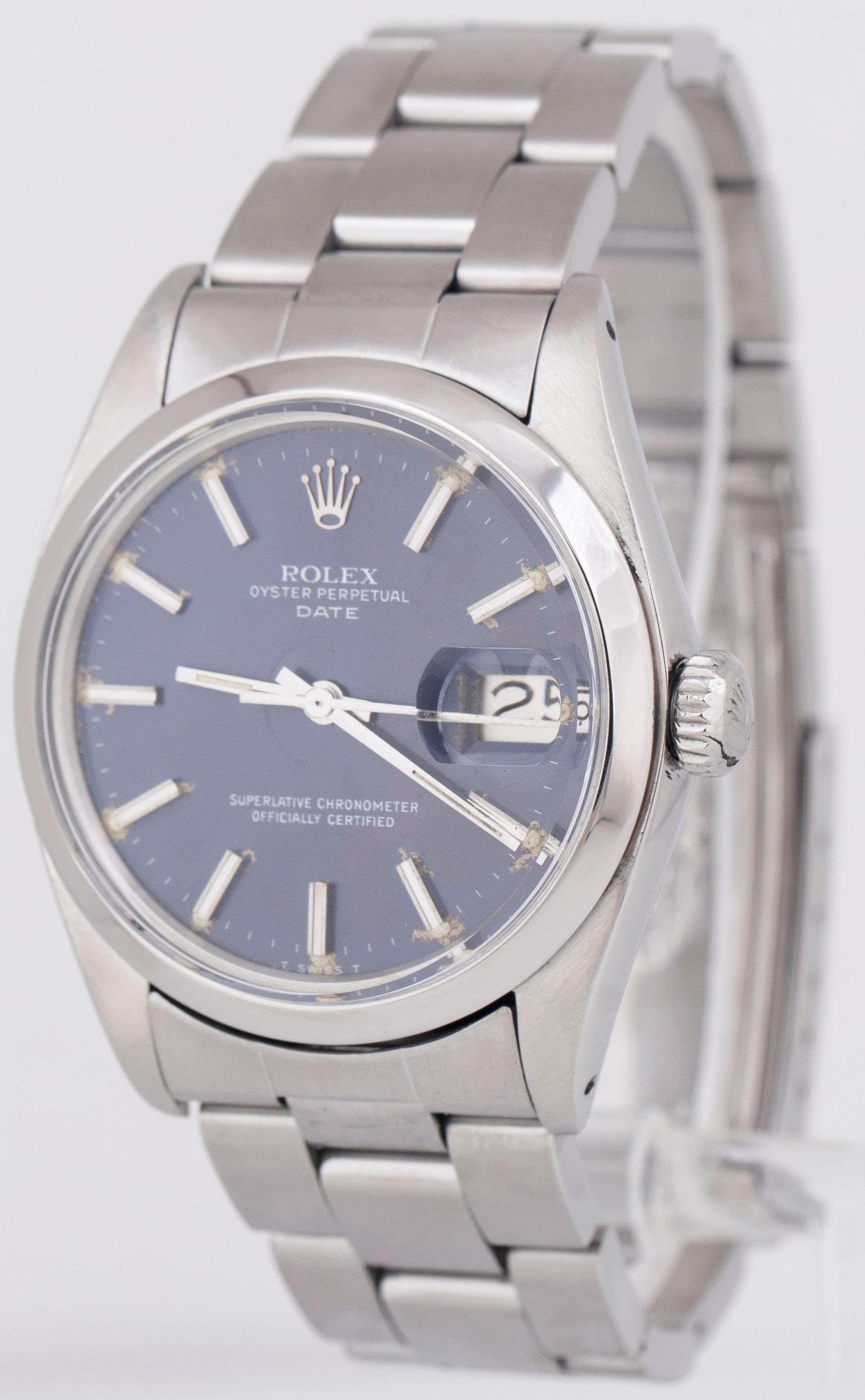 1976 Rolex Oyster Perpetual Date BLUE 34mm Stainless Steel Oyster Watch 1500