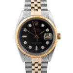 Rolex DateJust 36mm Black DIAMOND Bark 18K Gold Two-Tone Stainless Watch 16013