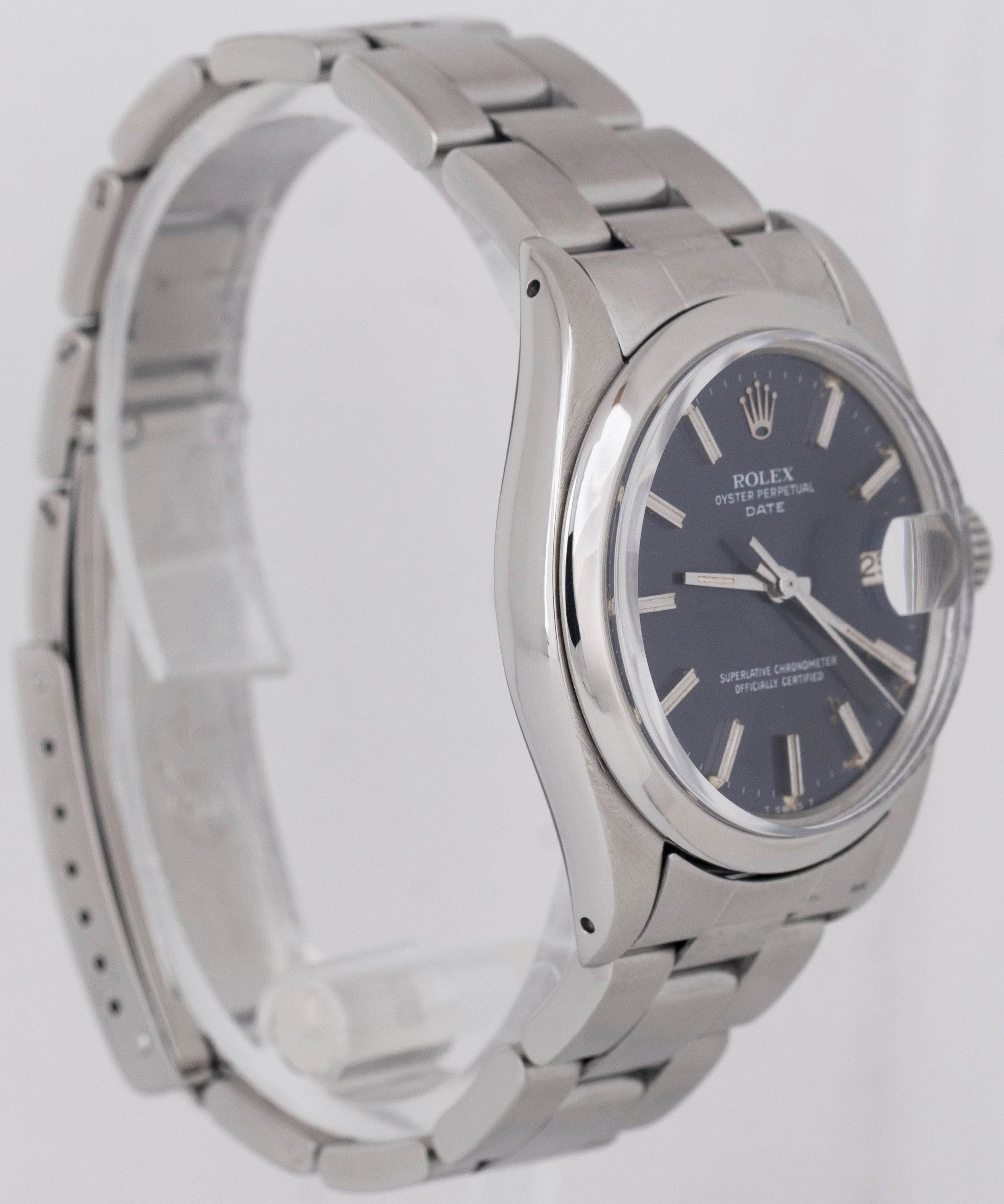 1976 Rolex Oyster Perpetual Date BLUE 34mm Stainless Steel Oyster Watch 1500