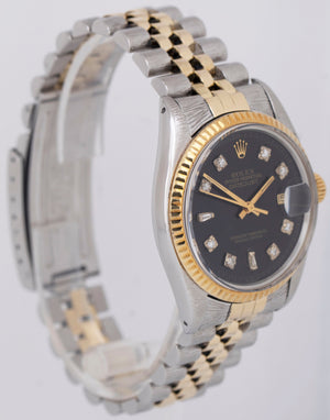 Rolex DateJust 36mm Black DIAMOND Bark 18K Gold Two-Tone Stainless Watch 16013