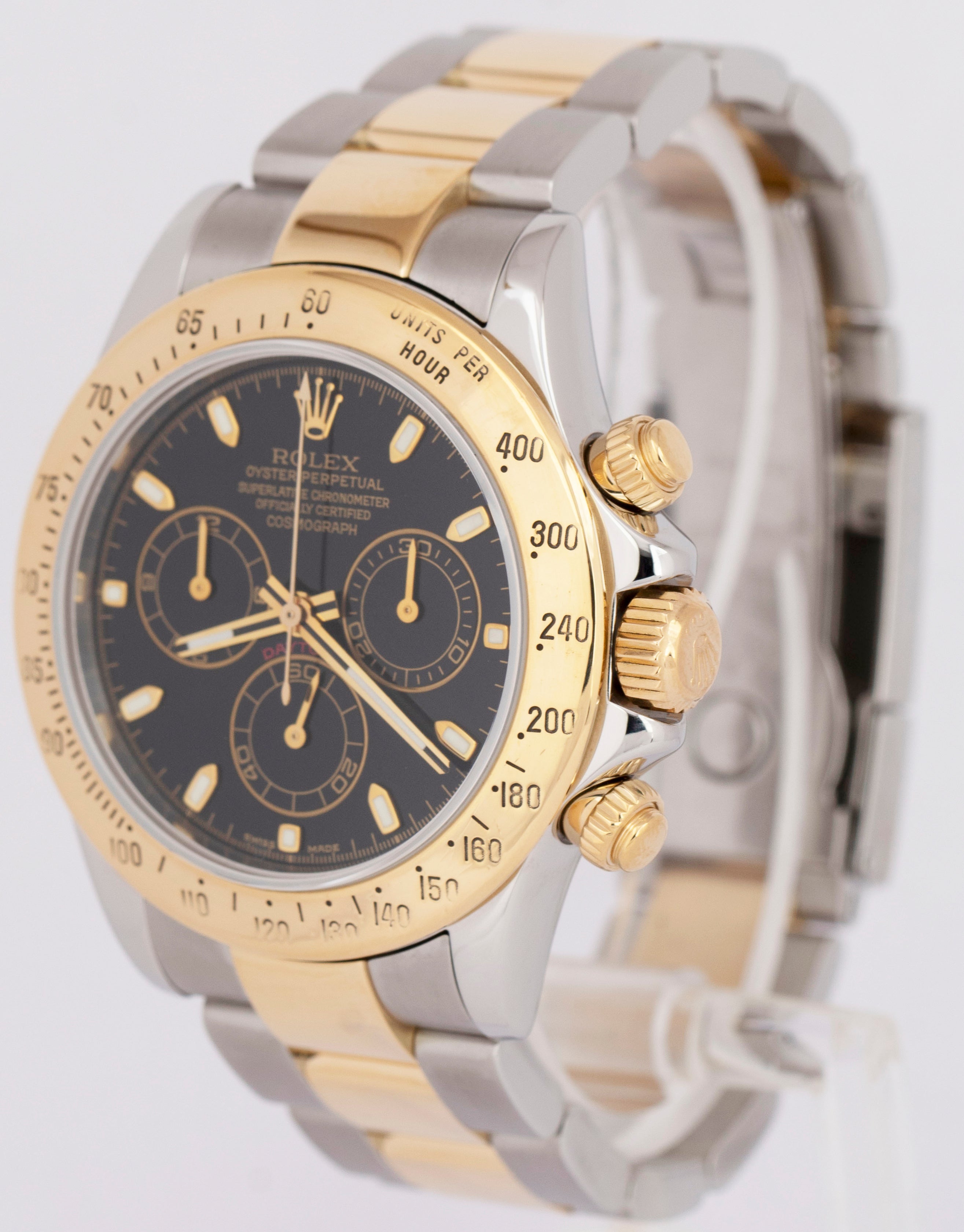 Rolex Daytona Cosmograph 40mm Black Two-Tone 18K Yellow Gold Steel Watch 116523