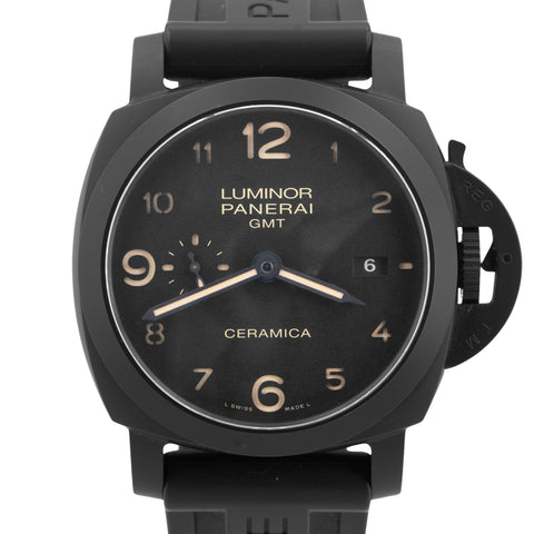 Panerai Luminor Ceramica 1950 3 Days GMT Black Rubber 44mm Date PAM00441 Watch