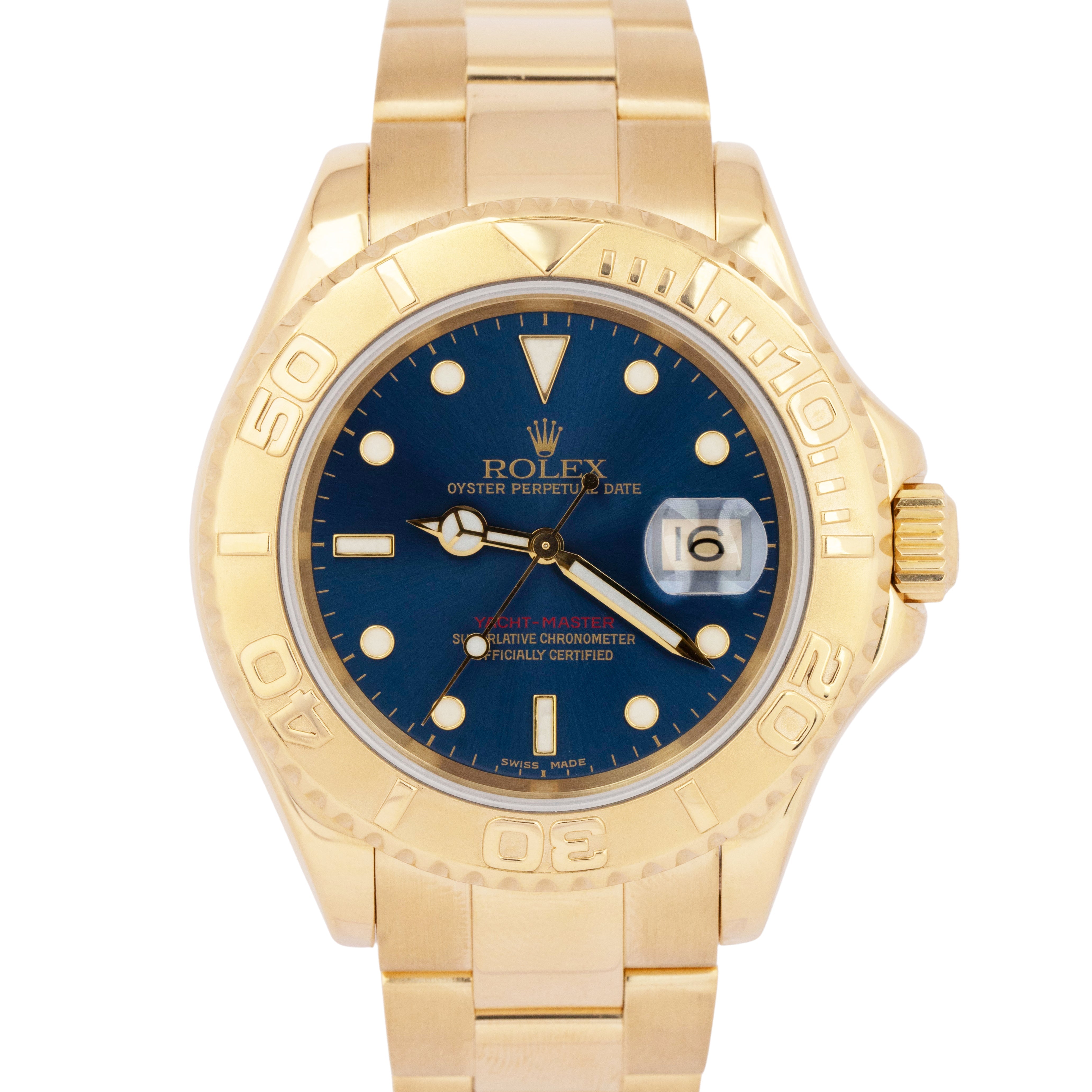 MINT Rolex Yacht-Master 40mm BLUE 18K Yellow Gold NO-HOLES Watch 16628 BOX