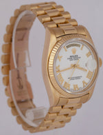 Rolex Day-Date President White Roman 36mm 18K Yellow Gold Fluted Watch 18038 BOX