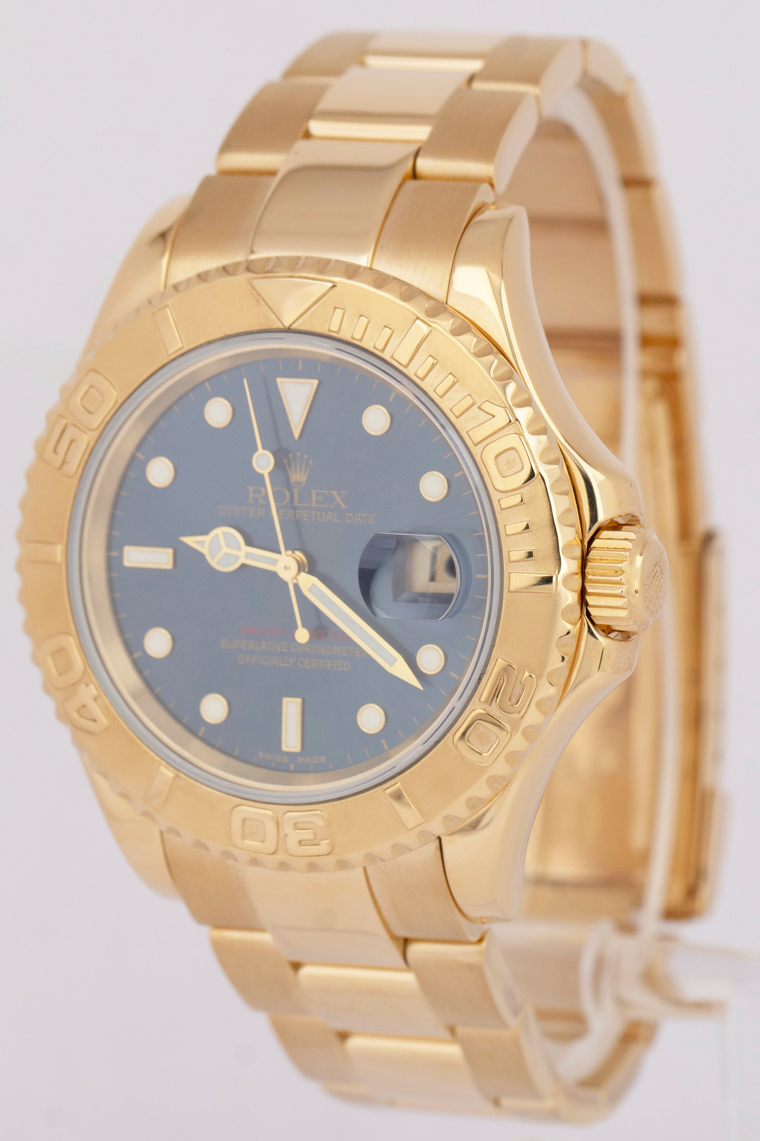 MINT Rolex Yacht-Master 40mm BLUE 18K Yellow Gold NO-HOLES Watch 16628 BOX