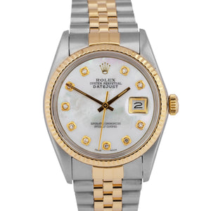 Rolex DateJust 36mm MOP DIAMOND 18K Gold Two-Tone Stainless Steel Watch 16013