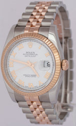 MINT PAPERS Rolex DateJust 36mm White Two-Tone 18K Rose Gold 116231 Watch BOX