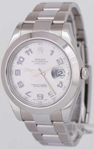 MINT Rolex DateJust II 41mm Silver Blue Arabic Stainless Smooth Oyster 116300