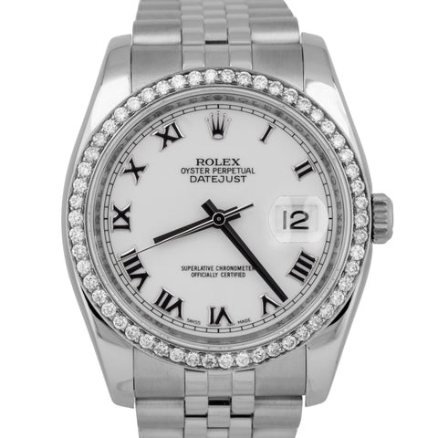 MINT Rolex DateJust White Roman 36mm DIAMOND Stainless Steel 116234 Watch BOX